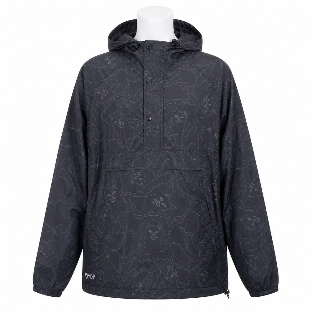 RIPNDIP Anorak Jacket Mens Small Black Lord Nermal Camo Hooded Windbreaker